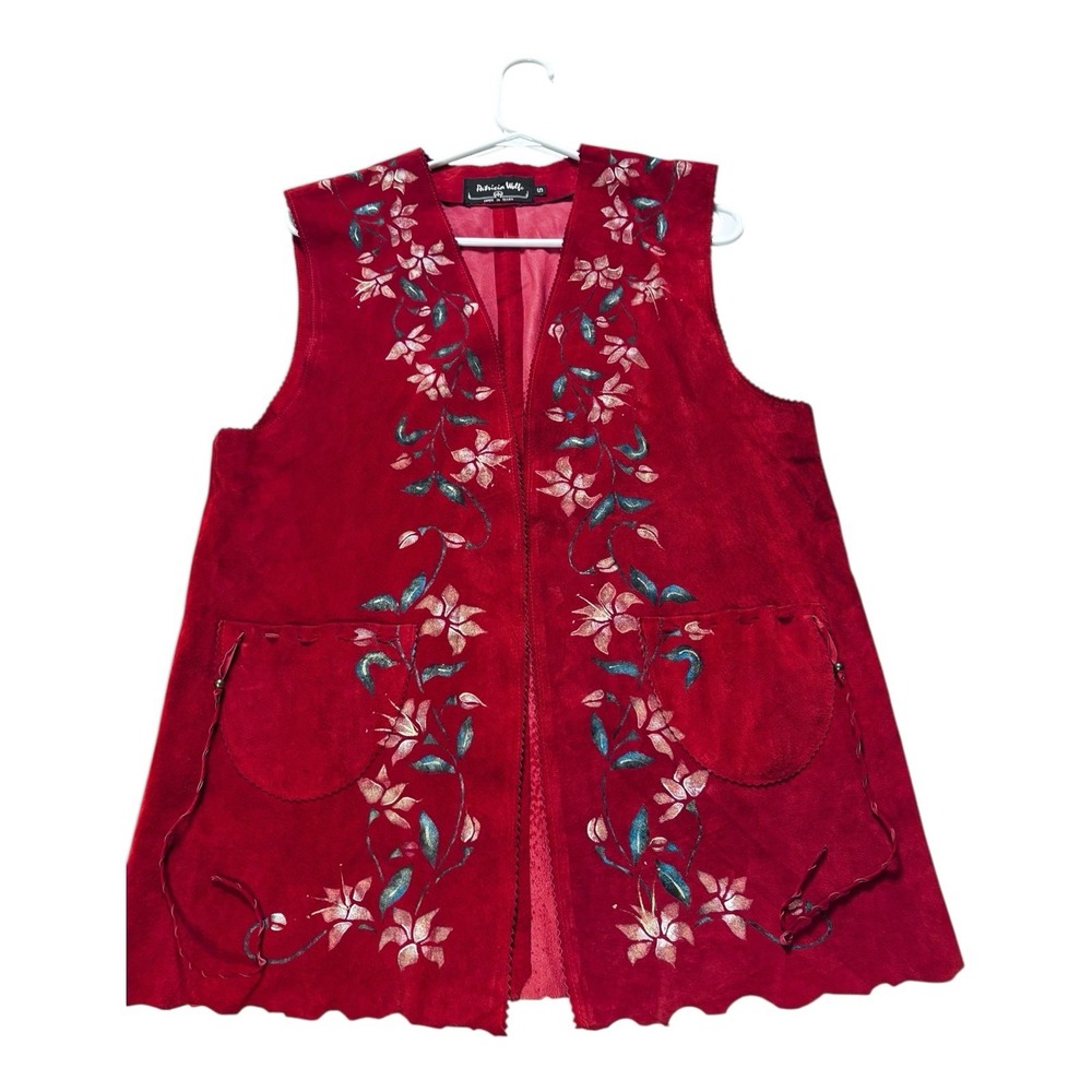 PATRICIA WOLF Hand-Painted Red Suede Vest Native Western‎ Size Women's Small